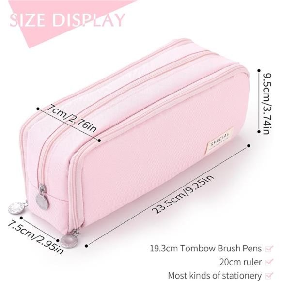 Pink Large Capacity Pencil Case, High Quality for Teen Girl Boy - Picture 2 of 10
